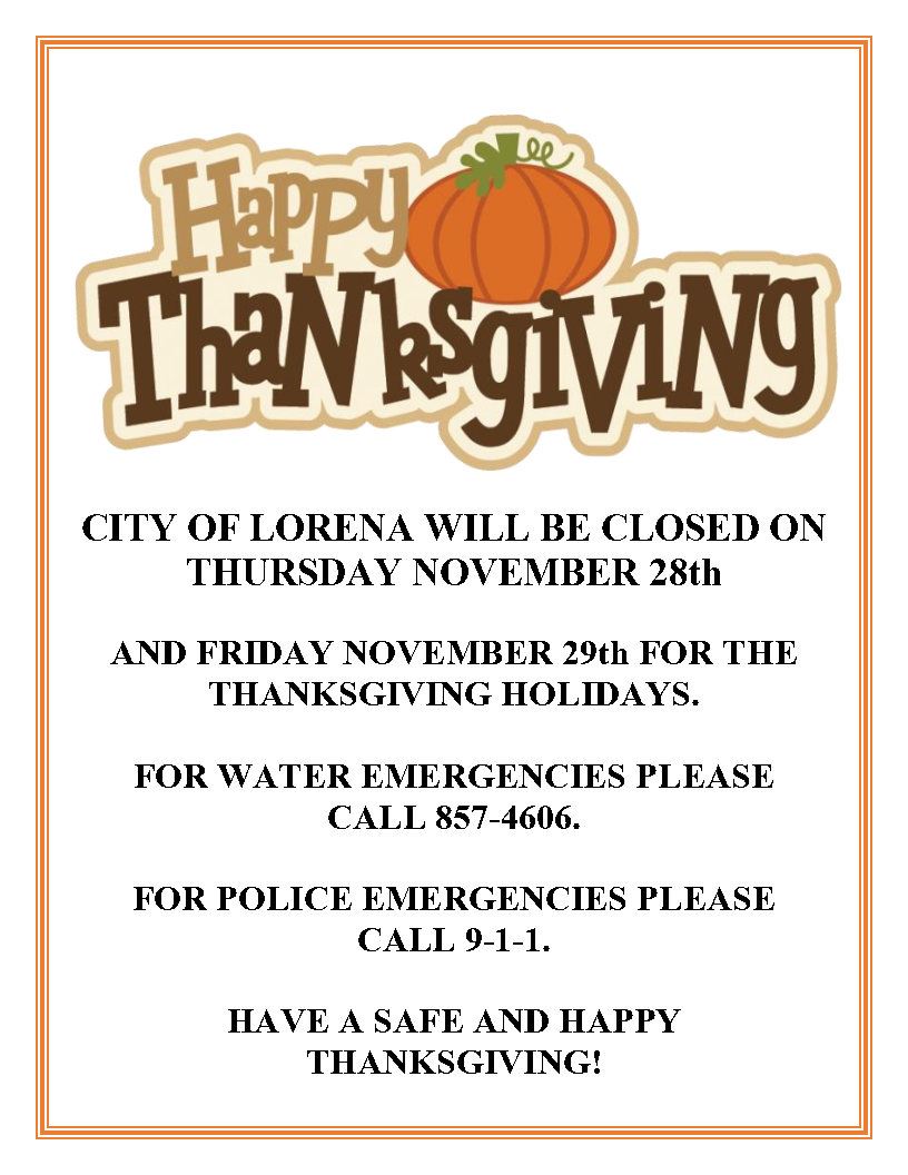 HOLIDAY NOTICE THANKSGIVING